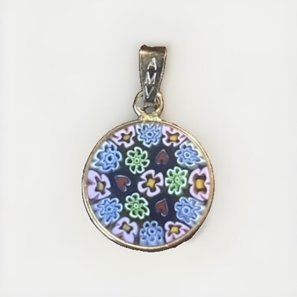 Vintage AMV Millefiori Murano Glass Pendant 925 Gold Tone Sterling Silver